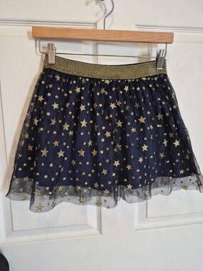 Girls Navy Star Tulle Skirt with Gold Waistband